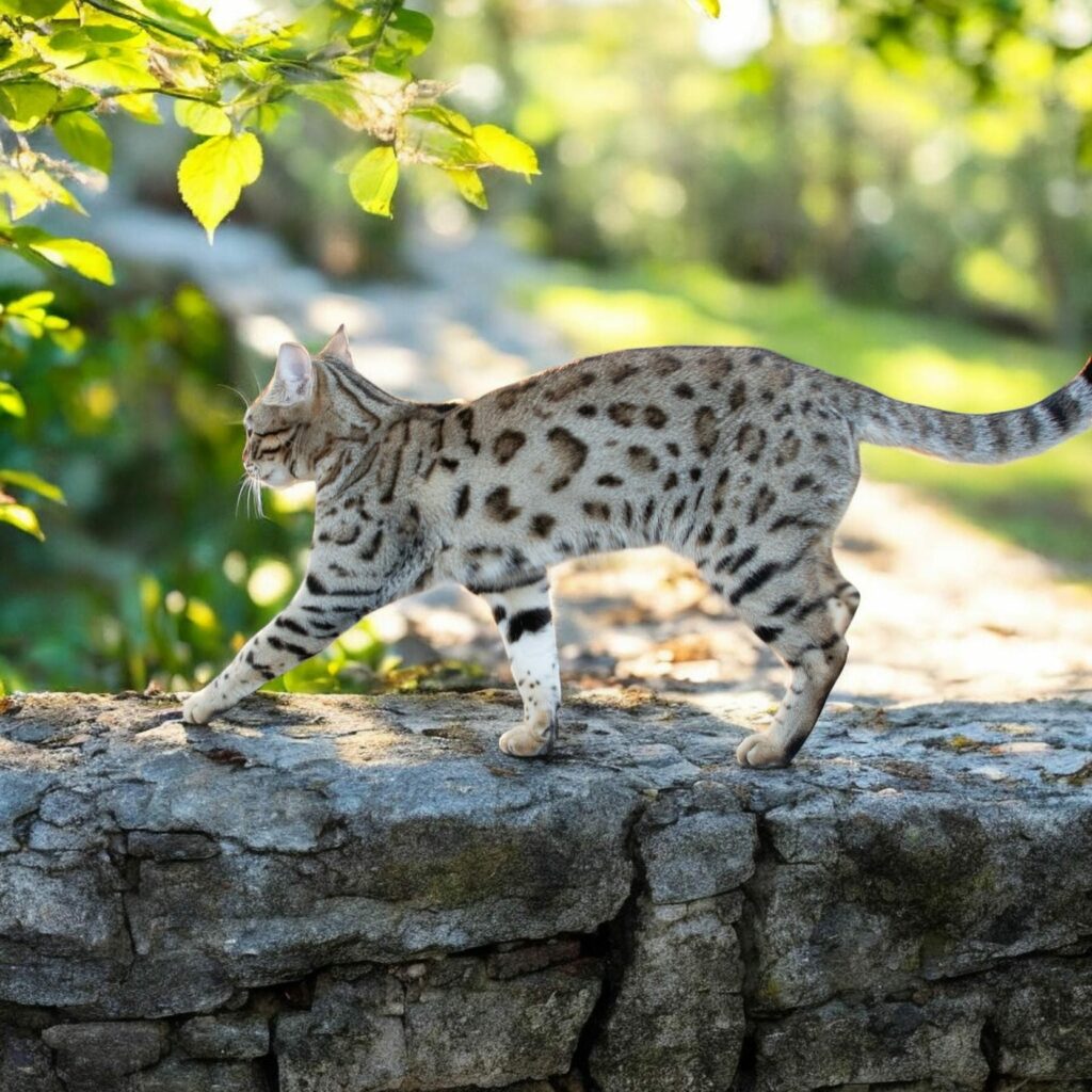 Lullaby chat bengal brown de la chatterie pardus dei près de lyon sur un muet vu de côté de gauche